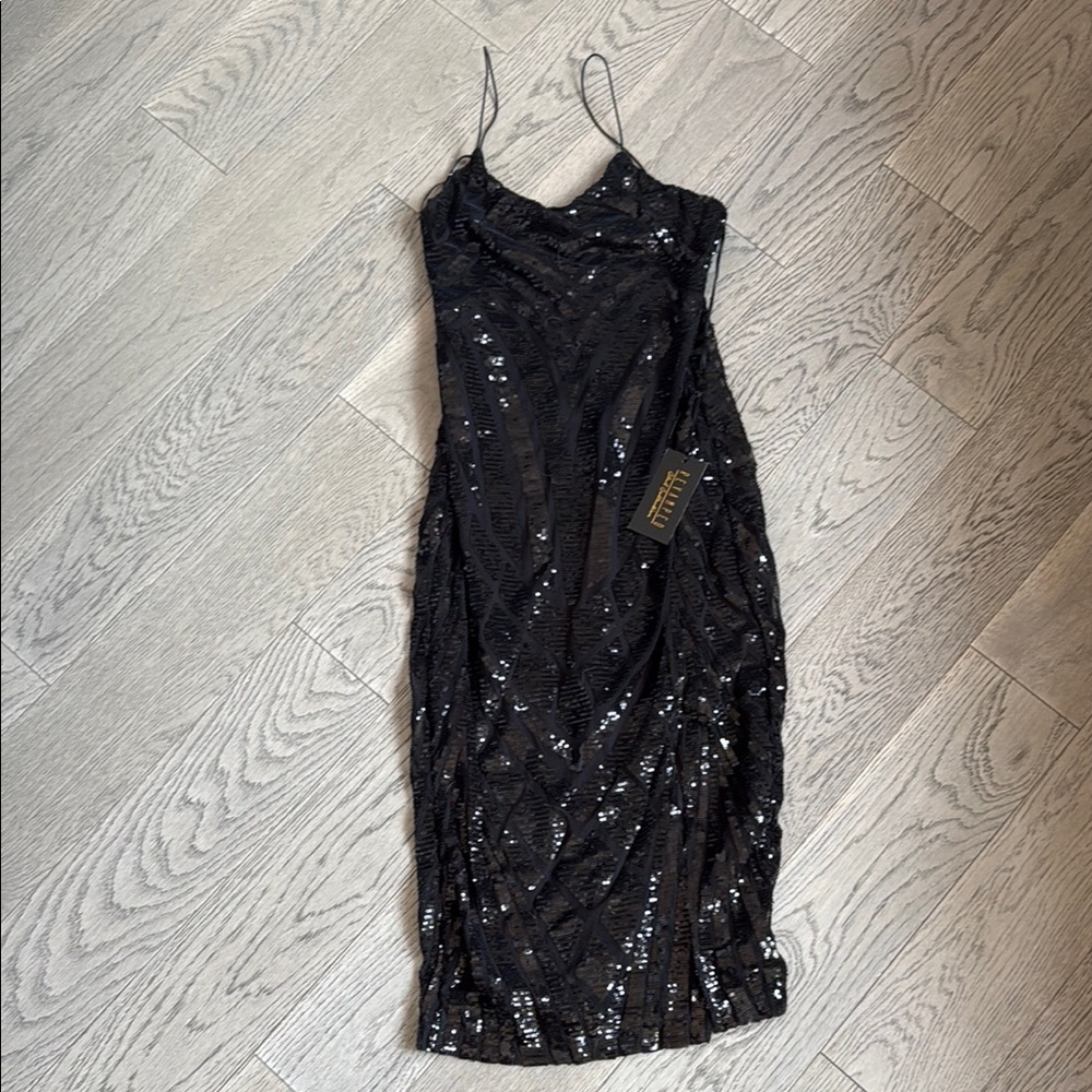 Revamped Black Sequin Sleeveless Midi Dress